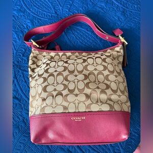 Coach Fuchsia and Beige Signature Shoulder Bag
